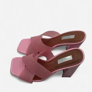 Topshop Pink Crisscross Slides Block Heels 8.5